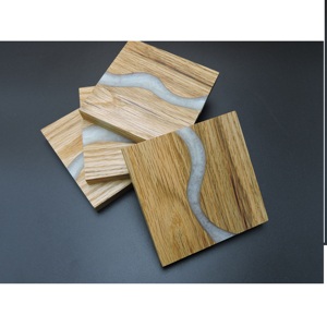 Classic Style Wooden and <b>Epoxy</b> Resin Coaster Set with Stand for Hot and Cold Beverages Wood and Resin Mat and Stand - Product Image 4