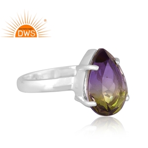 925 Plata de ley fina Natural Bio Doublet Pavo real Cuarzo Piedra preciosa Anillo apilable Fabricante de joyas - Product Image 3