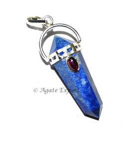 Pendentif en pierre semi-précieuse artisanale pierre précieuse de guérison Lapis avec terminaison grenat pour des effets de guérison optimaux - Product Image 1