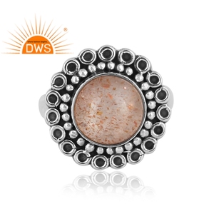 Oxidized Sterling Silver Stackable <b>Ring</b> Doublet Sunstone <b>Crystal</b> Gemstone <b>Ring</b> Certificated Wholesale Silver Jewelry - Product Image 2