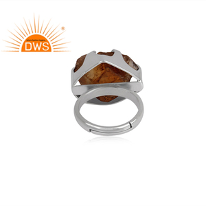 แหวนซีทรินอัญมณีไม่เจียระไนแบบไม่เจียระไน,ชุดแหวนเงินแท้92.5ชุด6แฉกสำหรับใช้เป็นของขวัญเดือนพฤศจิกายนเครื่องประดับแหวนราคาส่ง - Product Image 4