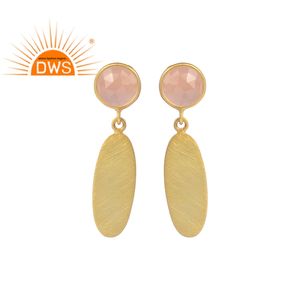 Boucles d'oreilles pendantes en calcédoine Rose naturelle, bijou fantaisie en argent Sterling 925, plaqué or, vente en gros, offre spéciale - Product Image 1