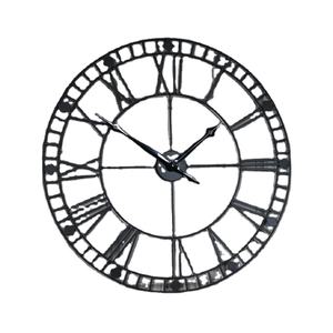 Grande horloge murale de style vintage Cadre en métal à chiffres romains à face ouverte Horloge murale décorative silencieuse pour la maison et le bureau - Product Image 1