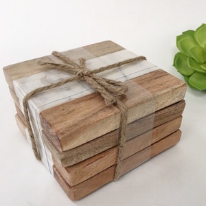 Housewarming Grey Stone Marble and <b>Wood</b> <b>Coasters</b> for Drinks <b>Wood</b> Cup Pad <b>Coaster</b> Set for Party Use - Product Image 2