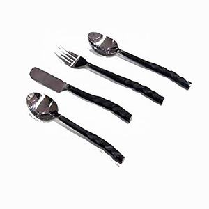 Stainless Steel Beaten <b>Black</b> Handle <b>Cutlery</b> <b>Set</b> - Product Image 2