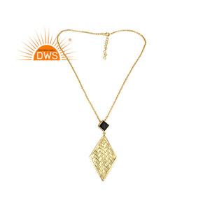 Black Onyx Gemstone Pendant Square Shaped Handmade Gold Plated Silver Chain Necklace Jewelry Manufacturer - Product Image 1