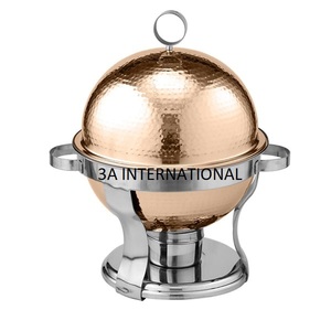 Luxury Hotels Tabletop <b>Food</b> <b>Warmer</b> <b>Buffet</b> <b>Food</b> Chafing Dishes Globe Egg Shape Hammered Dish With Steel Stand - Product Image 1
