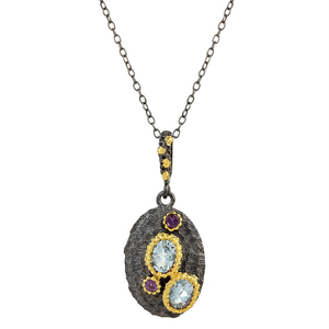 Solid 925 Sterling Silver Rhodium Plated Pendant Fine Jewelry with <b>Blue</b> <b>Topaz</b> Amethyst Gemstone Designer Charm for Women - Product Image 1