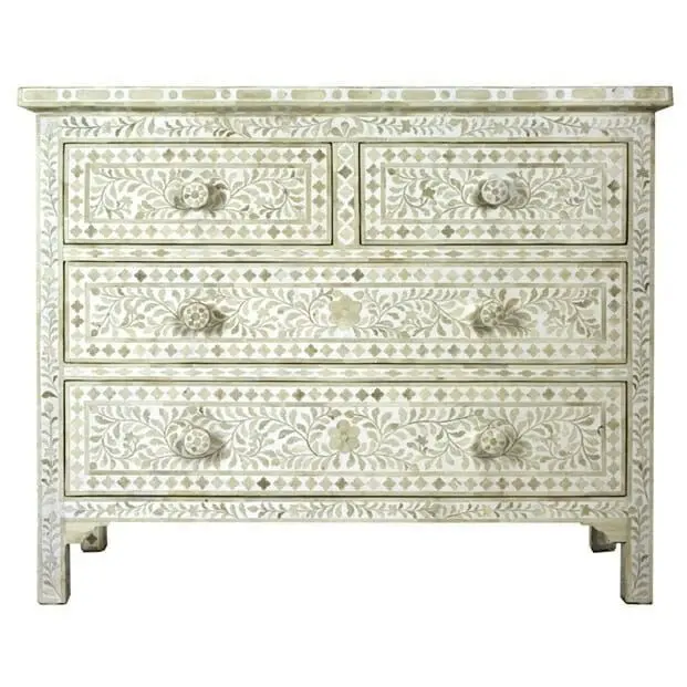 Indian bone inlay sideboard cabinet with five drawers