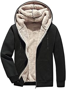 Sweat-shirt décontracté en molleton de poids lourd pour homme avec capuche doublée Sherpa et fermeture éclair intégrale pour l'hiver - Product Image 5