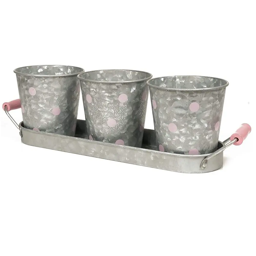 Newest design metal planters set of 3 With Trey galvanized huge garden buckets flower pots and planters at low price