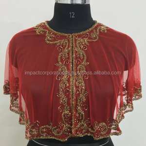 2026 Exclusif Poncho de travail grande taille Broderie de perles rouge et or Fait main Manches longues à mi-longueur Motif uni Imprimé Printemps Automne Hiver - Product Image 2