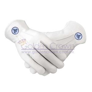 Gants en cuir blanc maçonnique en gros de haute qualité avec patch carré et boussole Gants maçonniques blancs | Fournisseur de gants de parade - Product Image 1