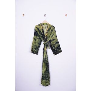 แจ็กเก็ตชุดกิโมโนส่าหรีทำมือสไตล์อินเดียสำหรับผู้หญิงเสื้อคลุมอาบน้ำมัดย้อมชุดแม็กซี่เดรสสำหรับฤดูร้อนฤดูใบไม้ร่วงฤดูใบไม้ผลิ - Product Image 2