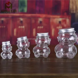 迷你50毫升80毫升160毫升300毫升熊形状香料糖果玻璃罐动物形状玻璃食品储物罐铝盖蜂蜜罐