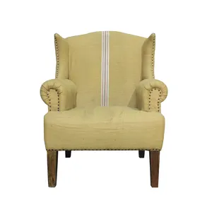 Mid century masculine jute comfortable accent single seater sofa chairs classic French jute sofa arm chair