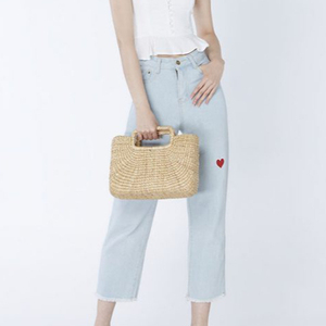 Meilleure vente Vintage Rectangle minimaliste bio jacinthe d'eau sac fourre-tout de haute qualité à la main broderie fleurs fermeture éclair plage - Product Image 5