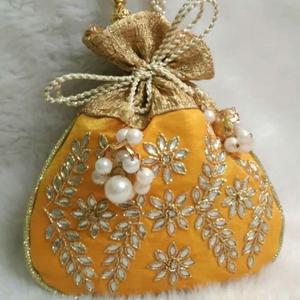 POTLI-BAG WITH STUNNING & BEAUTIFUL EMBROIDERY PEARLS, CRYSTAL GLASS BEADS WORK ON--BAGS FOR PARTY & <b>WEDDING</b> @ 2021 - Product Image 1