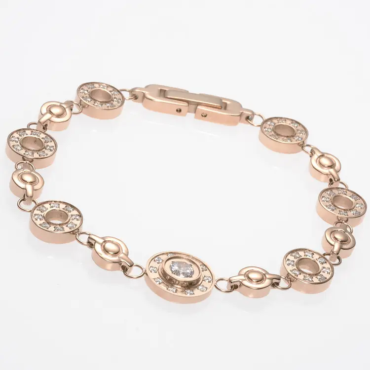 Stainless Steel Fashion Jewelry Bracelet Women With Clear And Pink Gems Gold Indian Bracelet Bangle