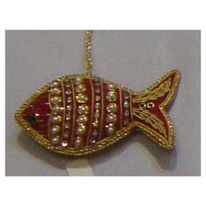 Zari Embroidery Work Christmas Hanging Ornament Beautiful Fish Shape - Product Image 1