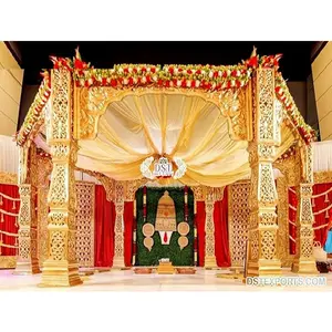 Newly Designed Jodha Akbar Wedding Mandap Indian Wedding Gold Mandap in Hexagon Shape Exclusive Bollywood Mandap for Wedding