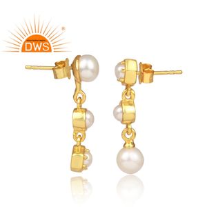 Pendientes de plata de ley 925 con piedra de perla chapada en oro, joyería Natural, fabricante - Product Image 3