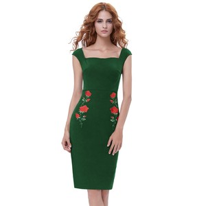 Robe crayon moulante Vintage, à col carré, enveloppée de hanches, style rétro, <span class=keywords><strong>été</strong></span>, <span class=keywords><strong>2021</strong></span> - Product Image 4