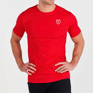 Venta al por mayor de los hombres atléticos de algodón Spandex camiseta de secado rápido Muscle Fit Entrenamiento Deportes en blanco O-cuello de manga corta de color sólido - Product Image 6