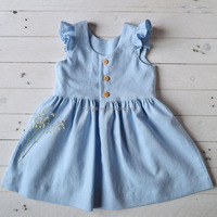 Robe de princesse bleu clair pour bébé fille, robe de demoiselle d'honneur en lin, robe d'été formelle, ODM, écologique et respirante pour enfants