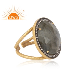 Handcrafted <b>Chunky</b> Round Labradorite Gemstone <b>Ring</b> Supplier Textured 14k Gold Plated 925 Sterling Silver <b>Ring</b> Indian Jewelry - Product Image 6