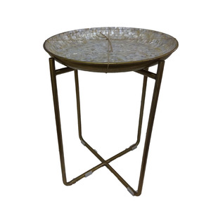 Mesa de centro con diseño antiguo, escritorio temporal de vidrio, Metal, madera, diseño moderno a la moda, revistas, libros - Product Image 5