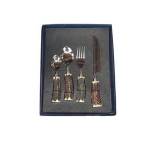 Service de couverts de table en acier inoxydable, 4 pièces, avec manche en corne brute, poli miroir, service de table - Product Image 1