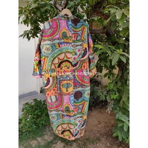 กิโมโนสไตล์ Kantha ชุดนอน,ชุดคลุมอาบน้ำผ้าฝ้ายลายดอกไม้แบบอินเดียหลากสี - Product Image 6