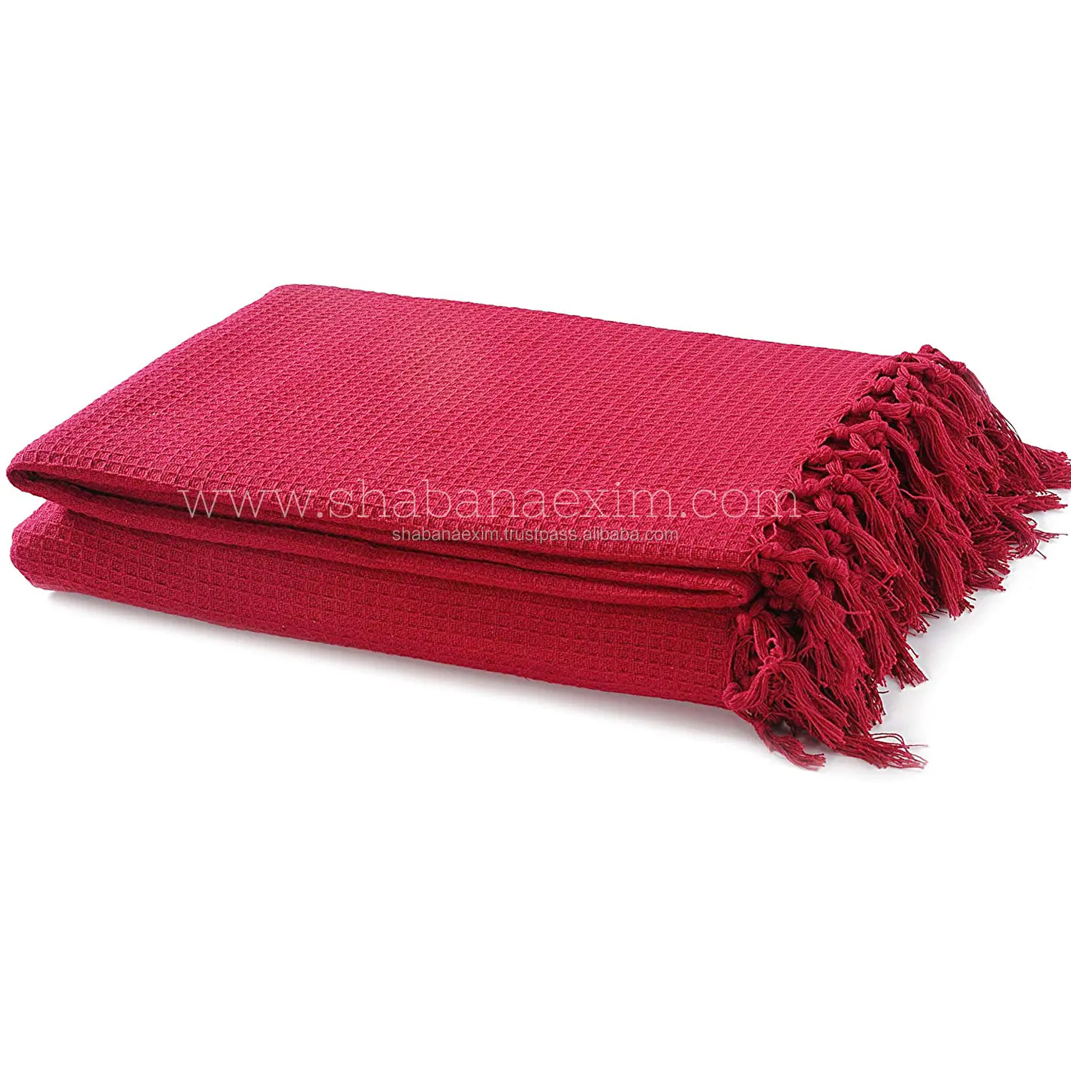 Grosir Ruffle 100% Katun Wafel Menenun Selimut Lempar Tenun Tangan Tenun Merah Melempar untuk Kamar Tidur Pantai Selimut