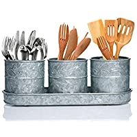 Juego de carrito de herramientas galvanizado cilíndrico de 3 diseños elegantes perfectos para el hogar y utensilios de cocina Almacenamiento de vajilla de metal - Product Image 6