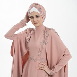 Islamic Modest Dress with <b>Cape</b> Pink Hydrangea Slim Fit Abaya Dress with Embroidery for <b>Women</b> From Manufacturer - Product Image 5