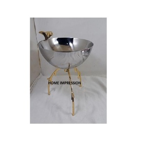 Cuenco de acero inoxidable con pájaro dorado sentado con 3 patas cuenco de frutas y nueces oro elegante arte moderno cuenco de diseño de pájaro de metal de lujo - Product Image 1