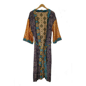 Women Vintage <b>Silk</b> Saree Casual <b>Kimono</b> Hippie Sari Boho Nightgown Indian <b>Silk</b> Sleepwear - Product Image 4