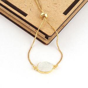 Venta al por mayor de fábrica Natural White Sugar Druzy & Cz Slider Lock pulsera ajustable Simple Girls Fashion Box cadena pulsera joyería - Product Image 5