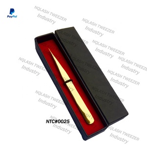 Pinces à faux-cils en titane or, pinces à épiler, 1 pièce, coffret d'emballage, promo, - Product Image 1
