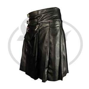 Kilt de luxe ajustable pour hommes, noir, avec bretelles en cuir, - Product Image 1