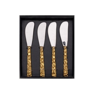 Ensemble de couverts en acier inoxydable royal écologique avec poignée torsadée Nouveau design d'épandeur de beurre en laiton forgé plaqué or - Product Image 1