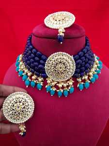 M Creation Ensemble ras du cou en perles plaquées or 2021 avec boucles d'oreilles Nouveau motif en forme de lune pour mariage et fête Prix bas - Product Image 4