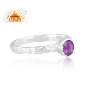 แหวนเงินแท้สเตอร์ลิงคุณภาพสูงประดับพลอยอเมทิสต์ธรรมชาติแบบตอกลาย รุ่นขายดีประจำปี 2026 สำหรับผู้ผลิตเครื่องประดับยูนิเซ็กส์ - Product Image 3