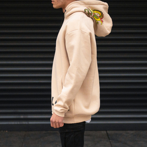 Wholesale Custom <b>Oversized</b> 100% Cotton <b>Fleece</b> Lined <b>Men</b> Screen Print Embroidery Sweatshirt <b>Hoodie</b> Beige Color High Quality GSM - Product Image 4