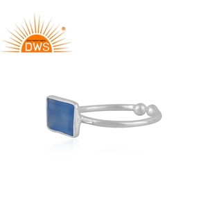 925ออกแบบสเตอร์ลิงสีฟ้า Chalcedony แหวนพลอยแฮนด์เมดแหวนเงินผู้ผลิตเครื่องประดับ - Product Image 2
