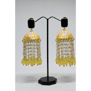 partywear meenakari handmade brass golden matte finishing stone <b>stud</b> long jhumki hoop earing for <b>girls</b> and women - Product Image 1