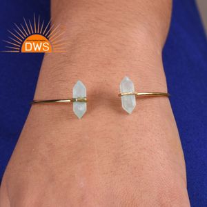 925 argent Sterling naturel Aqua calcédoine pierres précieuses manchette bracelet bijoux pour femmes cadeau pour elle - Product Image 5