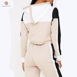 Conjunto Deportivo de Sudadera con Capucha y Bloques de Color para Mujer, con Franja Lateral, Conjunto de 2 Piezas de Manga Larga Tejida - Product Image 4