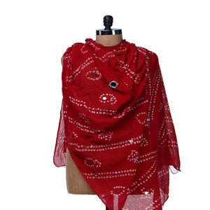 Jaipuri Cotton Dupatta Red and Yellow Color - Product Image 4